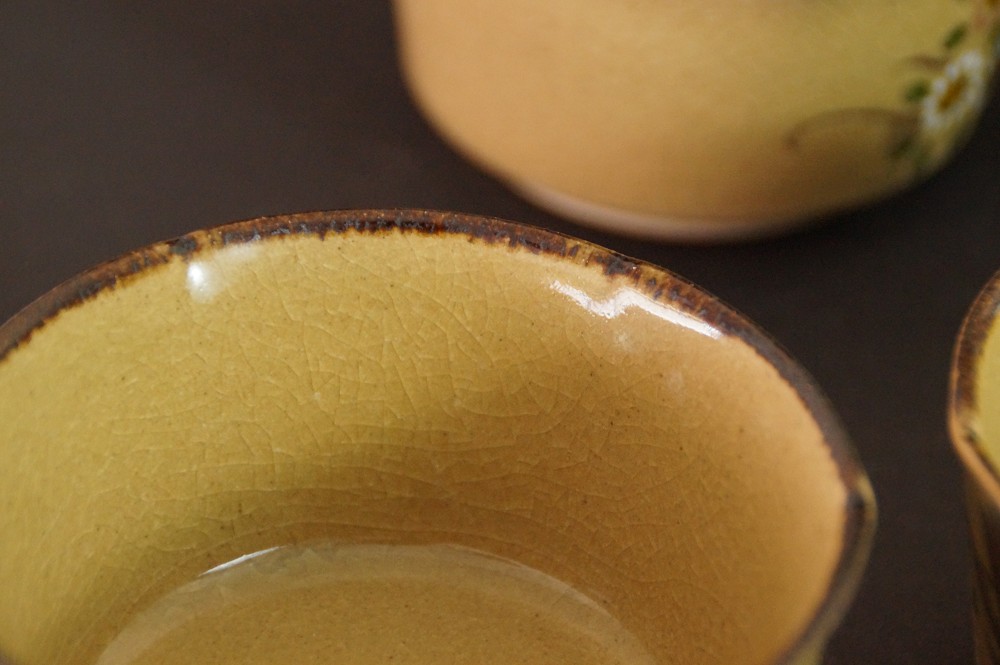 Close-Up of the Crackled Yellow Glaze Inside a Bowl