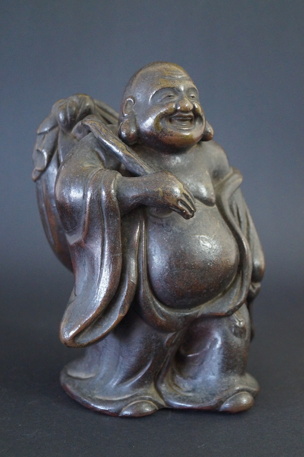 Hotei Figure Made of Bizen Ware Front View