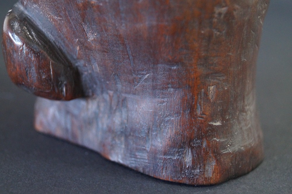 Bodhidharma Daruma Figure Made of Hardwood Base Close-Up 1