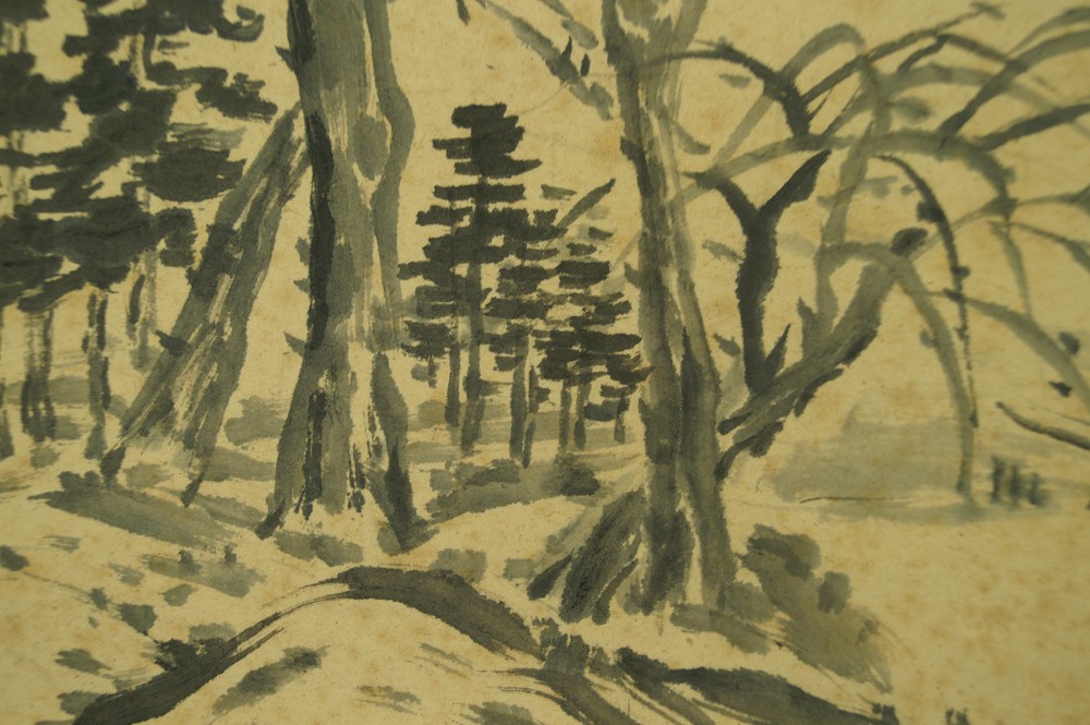Landschaft Rollbild Kakejiku Kakemono Pinselfuehrung Nahaufnahme 1