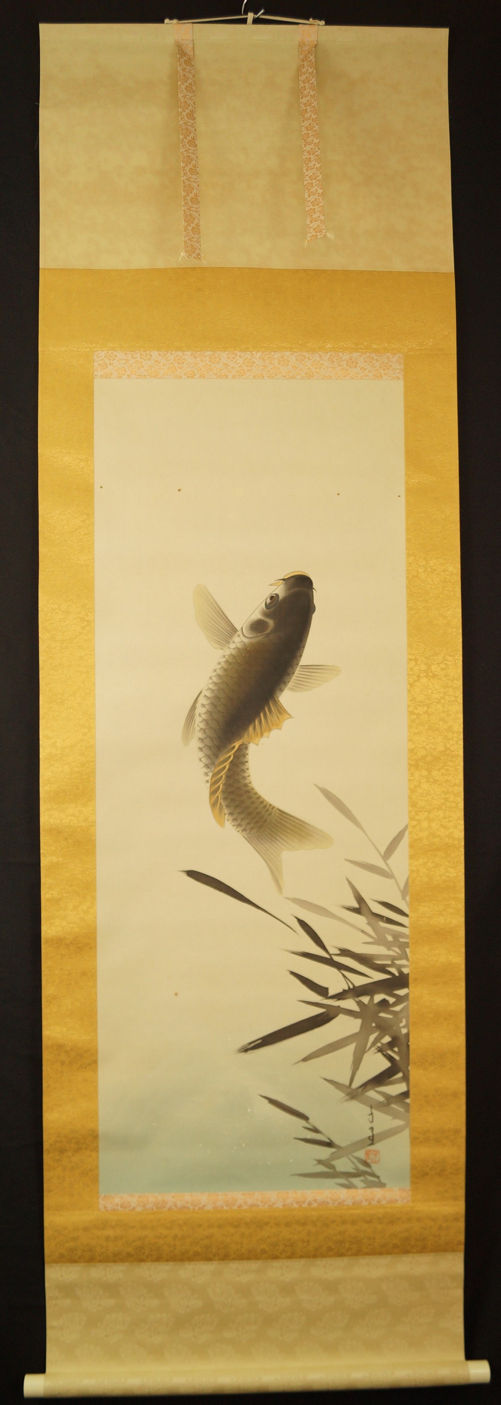 Leaping Koi Kakemono Full View Hanging Scroll
