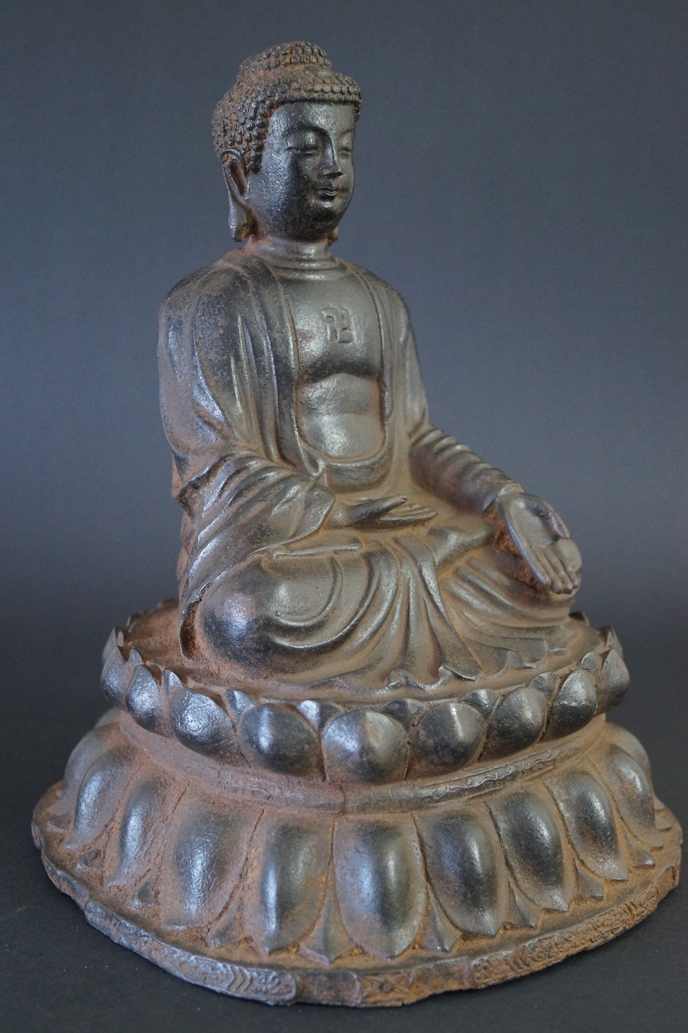 Japanese Buddha Figure Made of Iron Side View 1