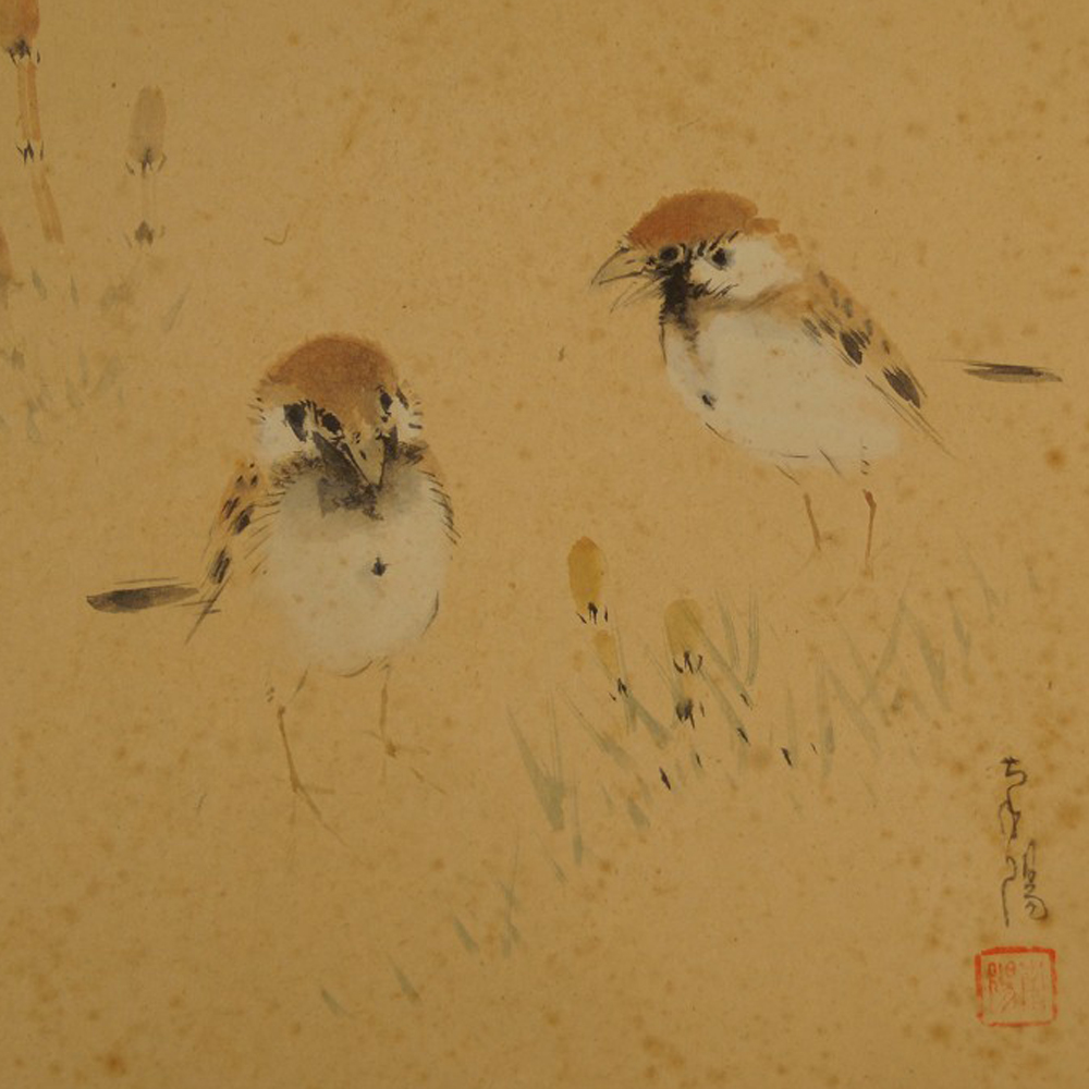 Shikishi Zwei Spatzen Motiv Nahaufnahme Vorschau