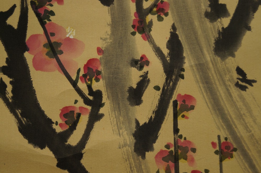 Close-up of the thickly painted branch with blossom twigs Branch Motif Close-Up 2