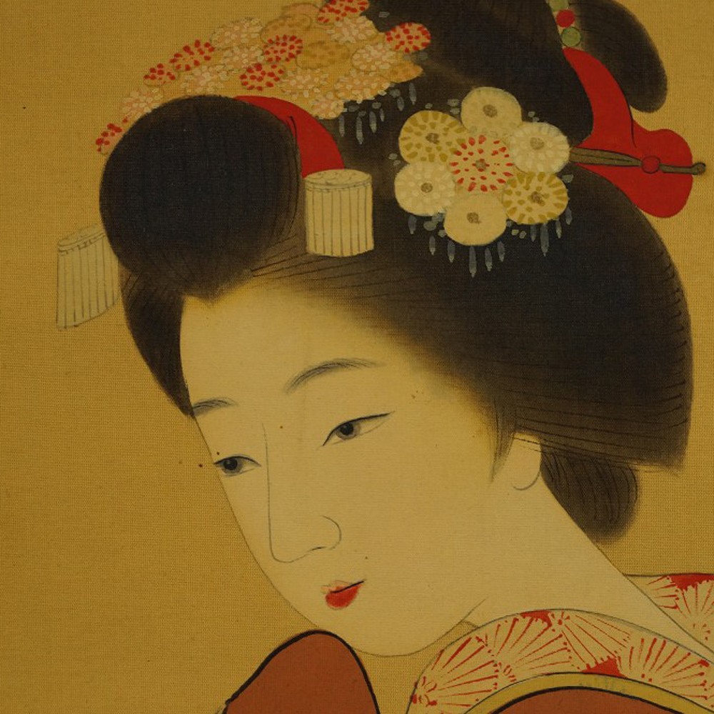 Japanese Hanging Scroll Beauty in Kimono Motif Close-Up Preview