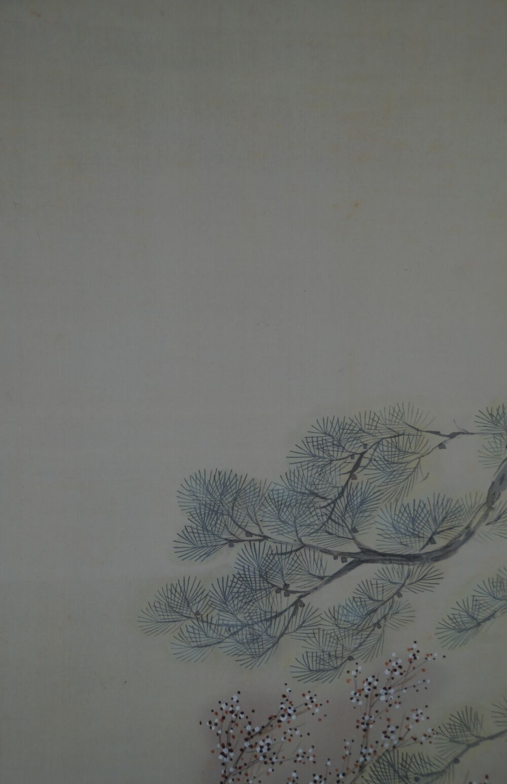 Detail view of the pine branch in the Kakemono Lady in Kimono Beneath Blossoming Plum Tree