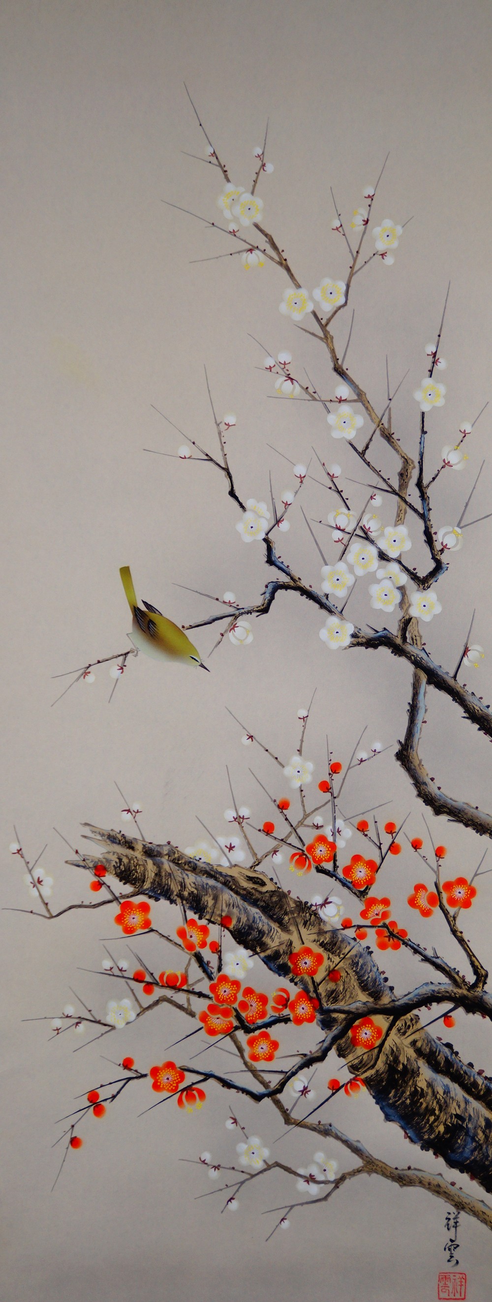 Spring Branch with Bird Hanging Scroll by Arii Shoun Full Motif Without Mounting