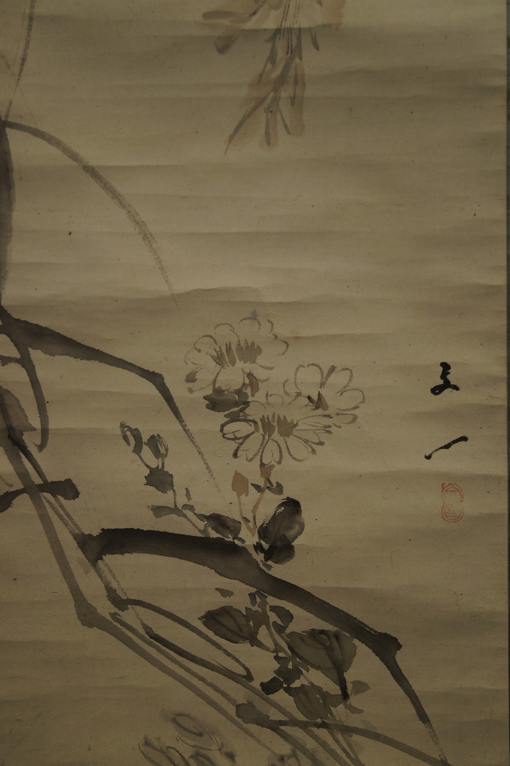 Chrysanthemums with Small Bird Motif Close-Up