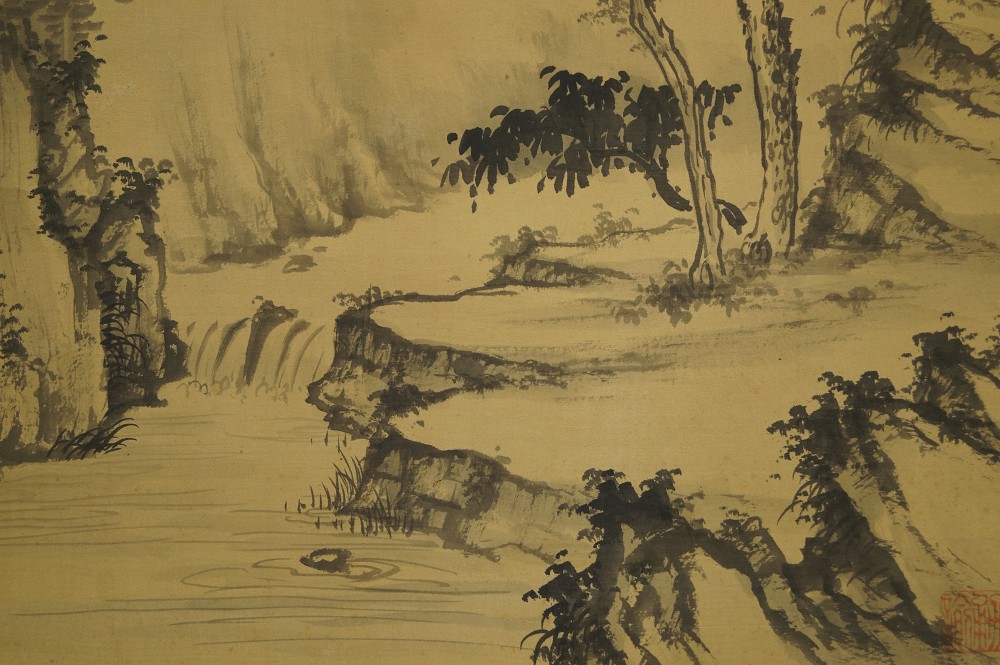 Landschaft Rollbild Kakejiku Kakemono Signatur und Siegel Nahaufnahme