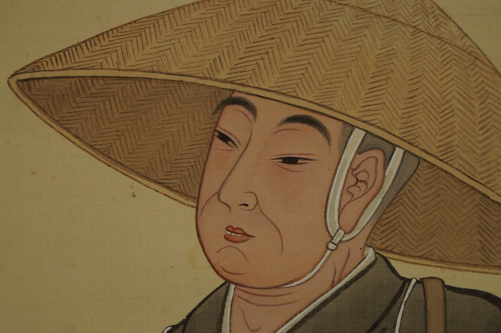 Japanese hanging scroll Zen monk face detail close-up