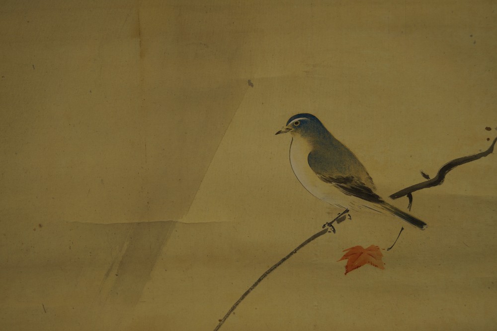 Japanisches Rollbild Herbst Vogel Motiv Nahaufnahme 2