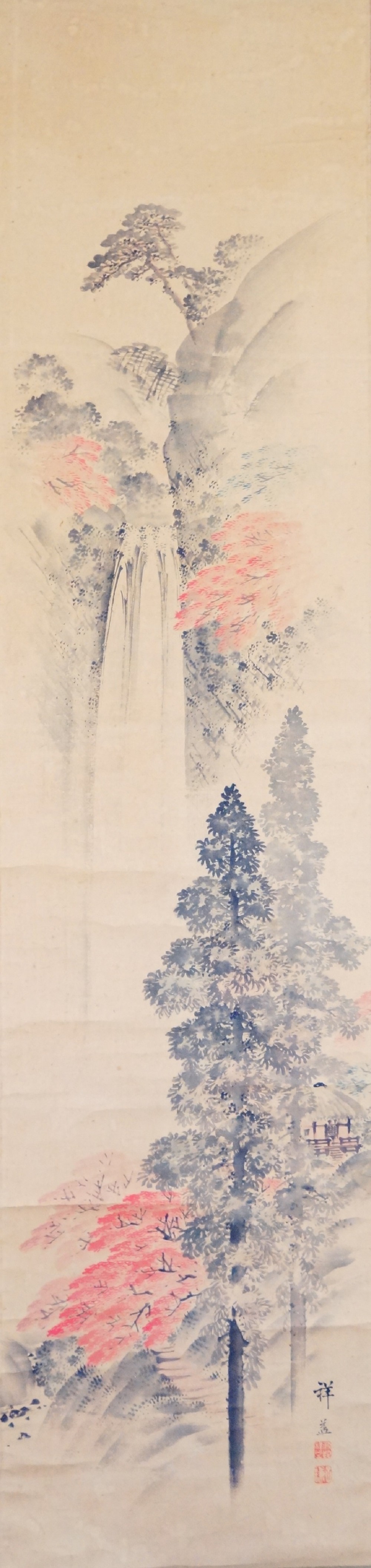 Herbstliche Berglandschaft mit Wasserfall Gesamtmotiv ohne Rahmung
