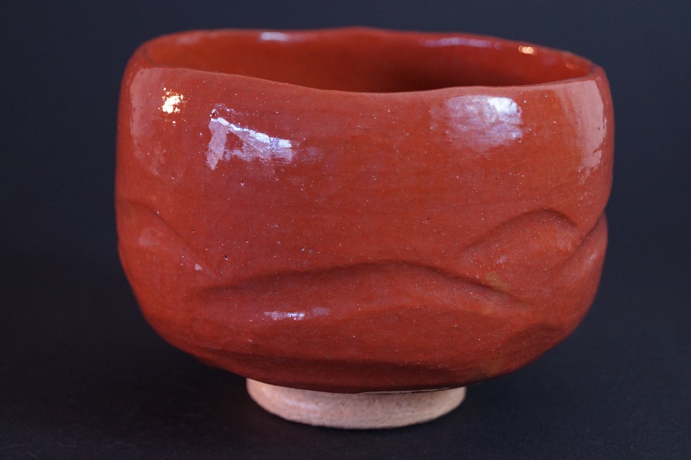 Raku tea bowl chawan by Ryoraku Heian back view