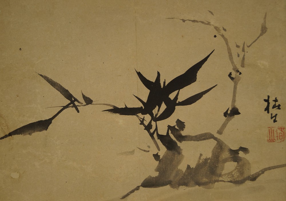 Bamboo Hanging Scroll by Tsubaki Chinzan Full Motif without Mounting