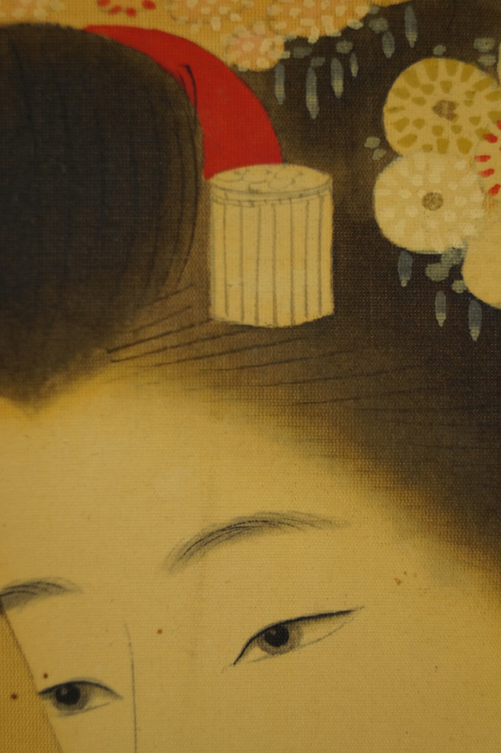 Japanese Hanging Scroll Beauty in Kimono Face Motif Close-Up 3