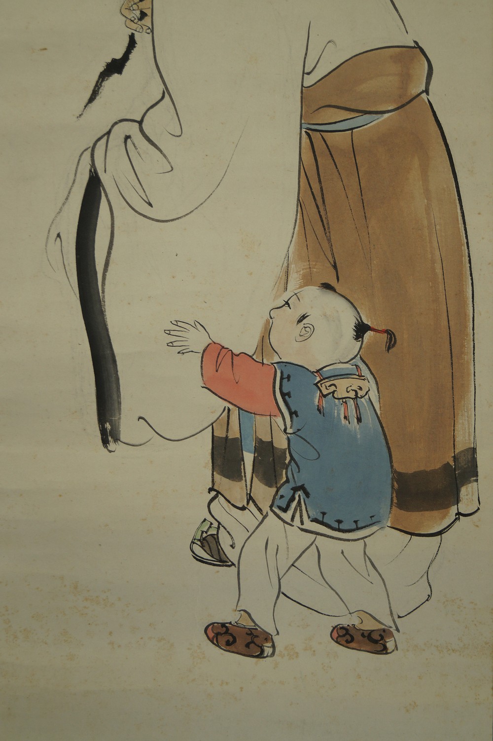 Grandfather and Grandson Hanging Scroll Child Motif Close-Up