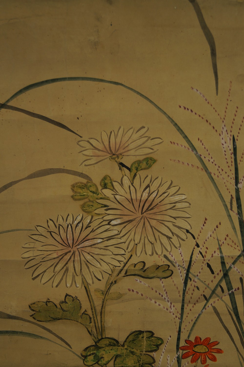 Japanese Hanging Scroll Chrysanthemums Motif Close-Up 3