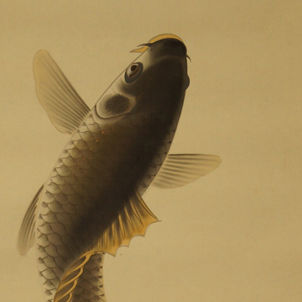 Leaping Koi Hanging Scroll Motif Close-Up Preview