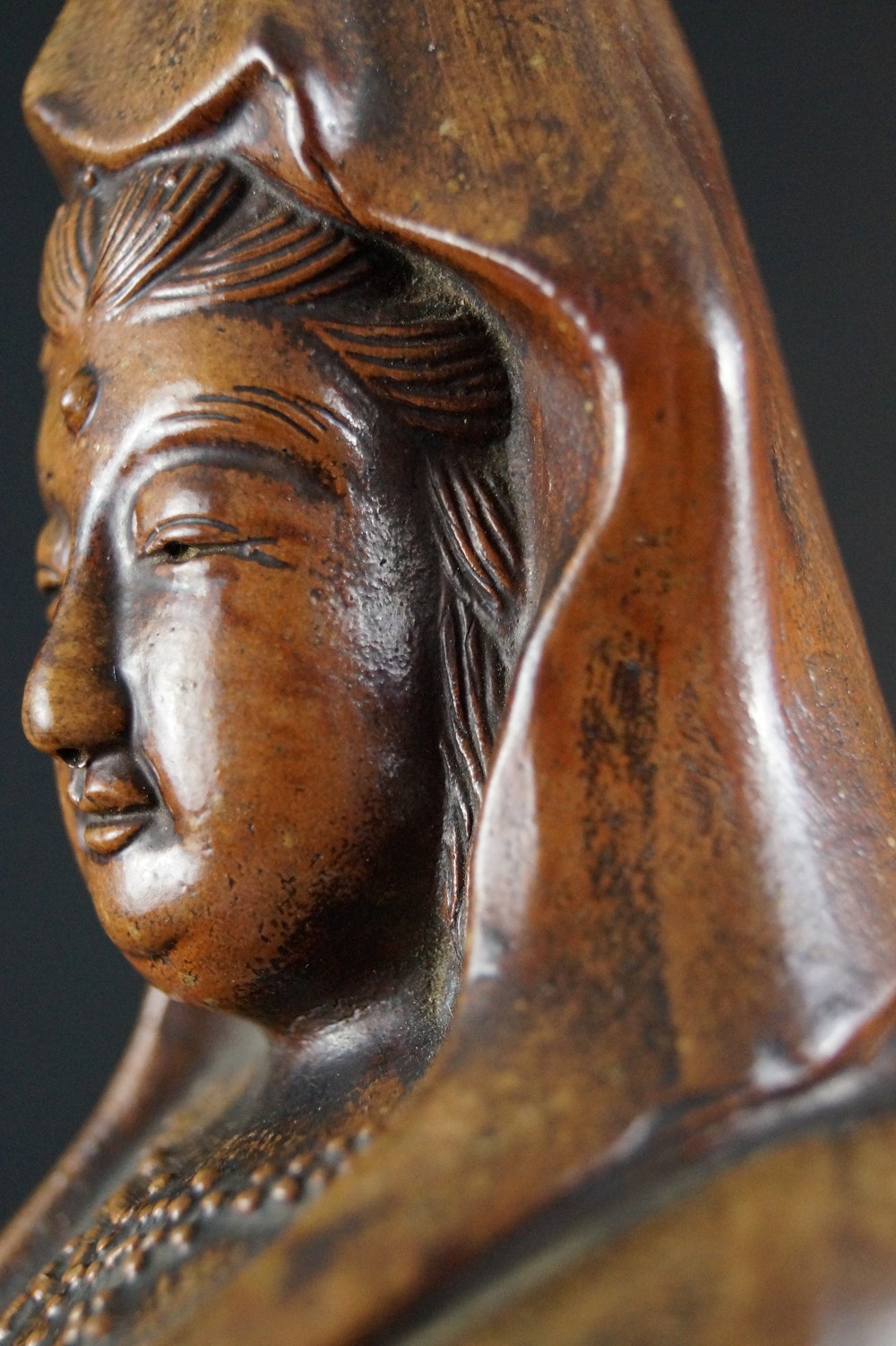 Kannon Figure Bizen Ware Face Profile Close-Up 3