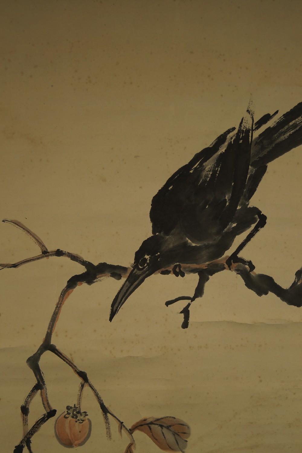 Japanese hanging scroll crow motif close-up 1