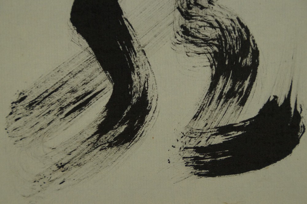 Close-up of the powerful brushstrokes of the last character