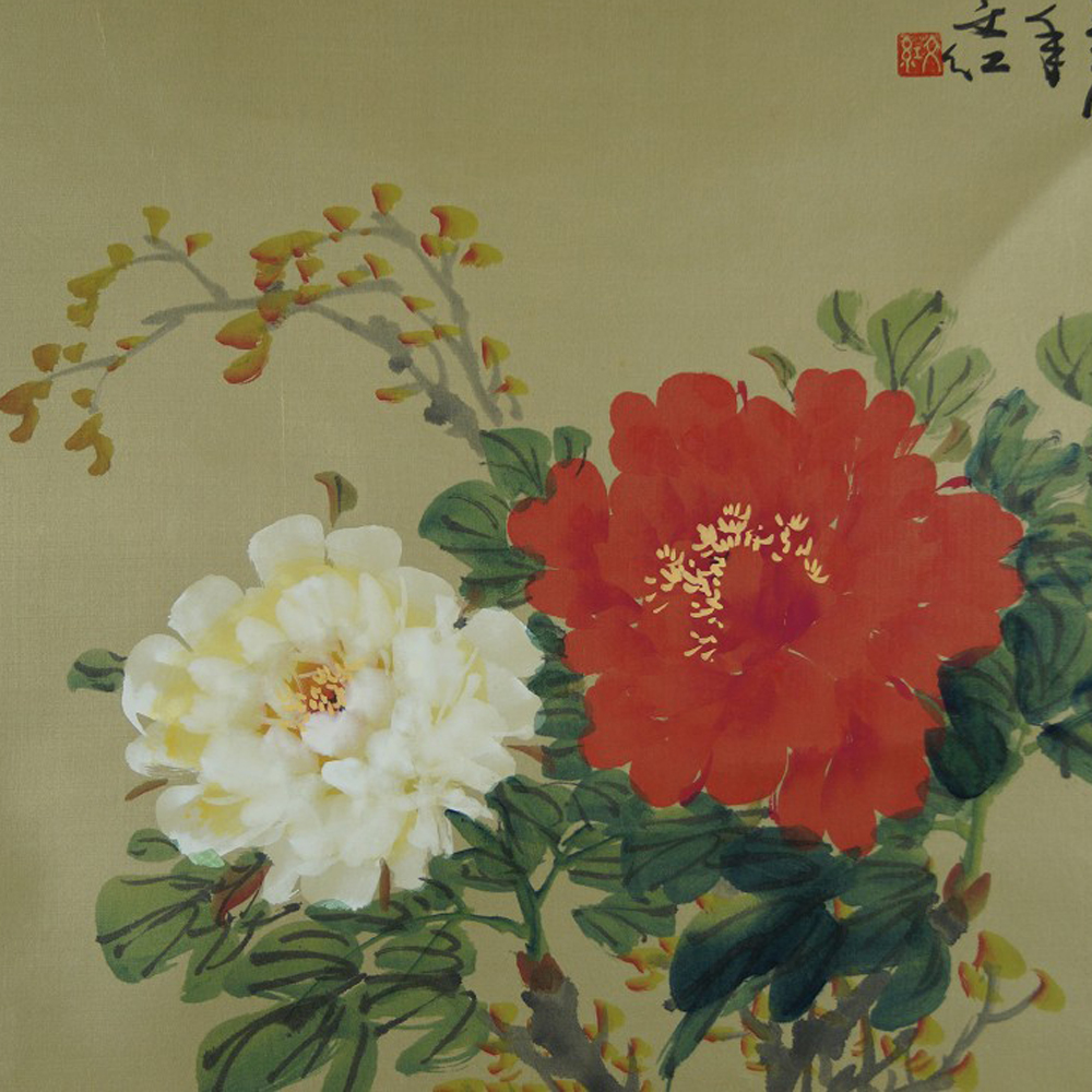 Peonies Hanging Scroll Motif Close-Up Preview