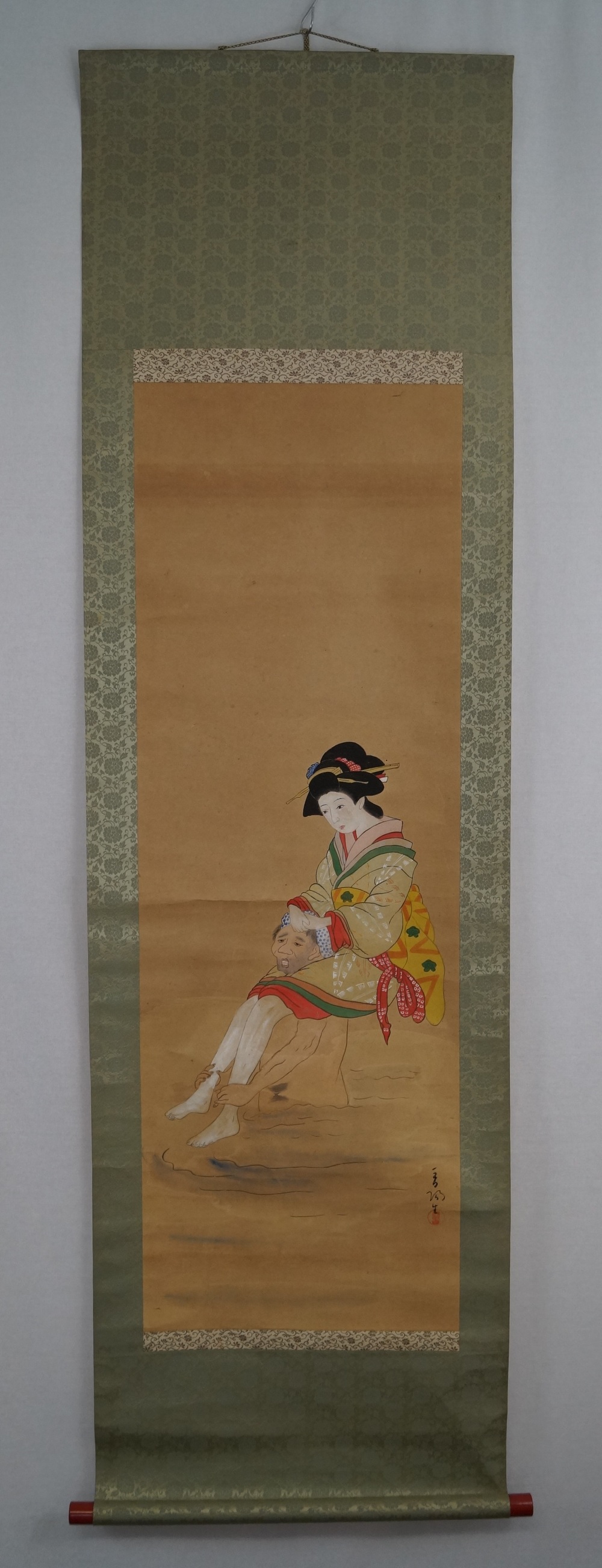 Beauty Crossing the River Full View Hanging Scroll