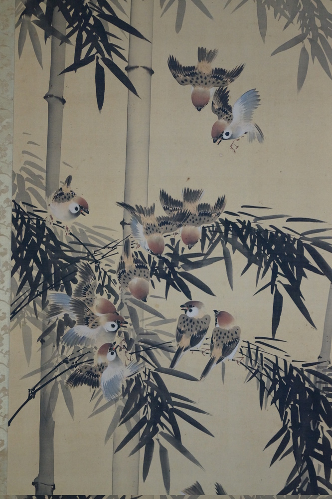 Many Sparrows and the Bamboo Signature and Seal Close-Up