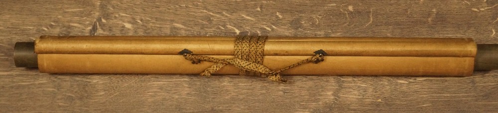Bamboo chrysanthemum and sakura kakemono rolled up
