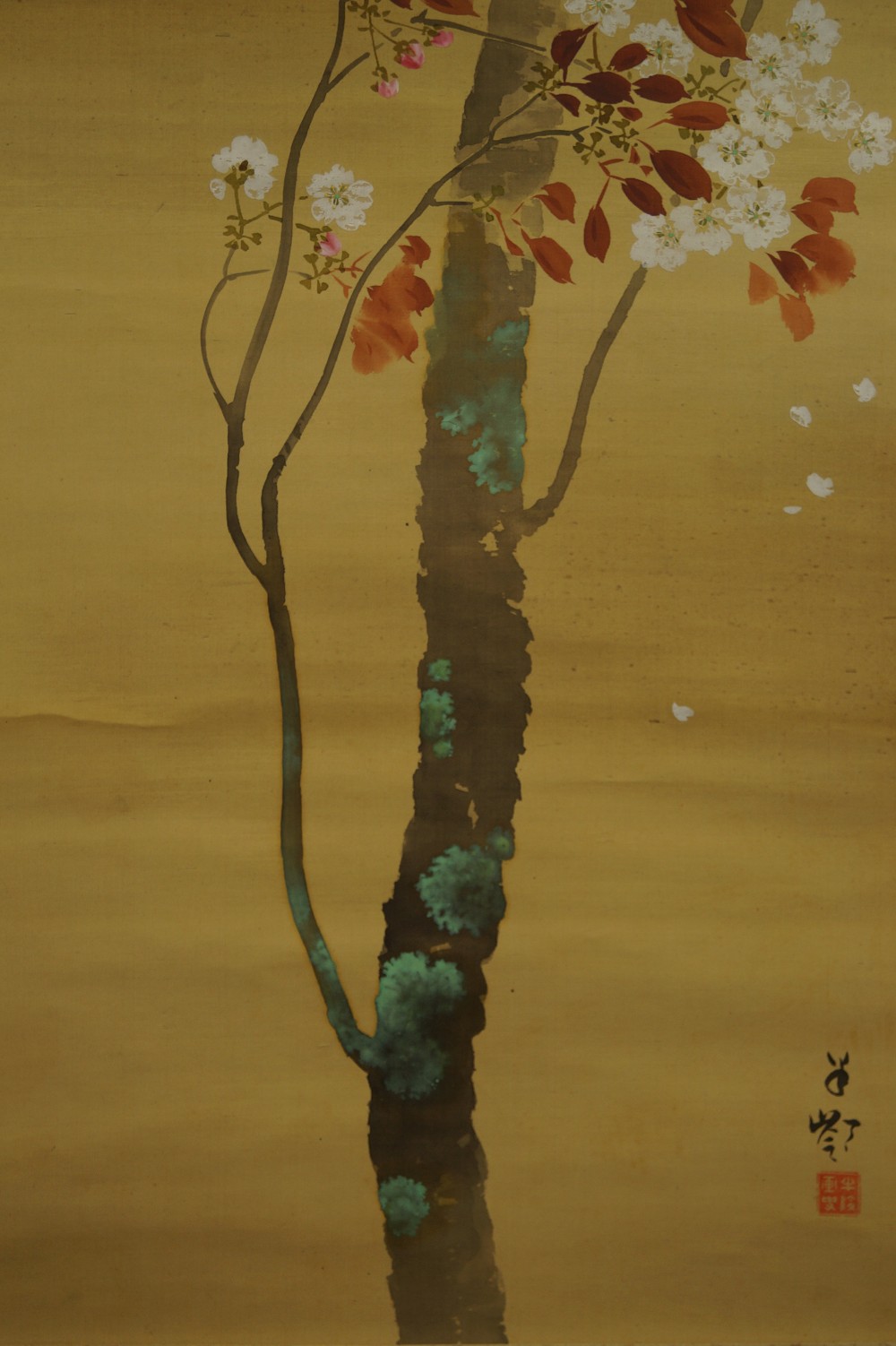 Japanese Hanging Scroll Sparrow and Sakura Sakura Motif Close-Up 1