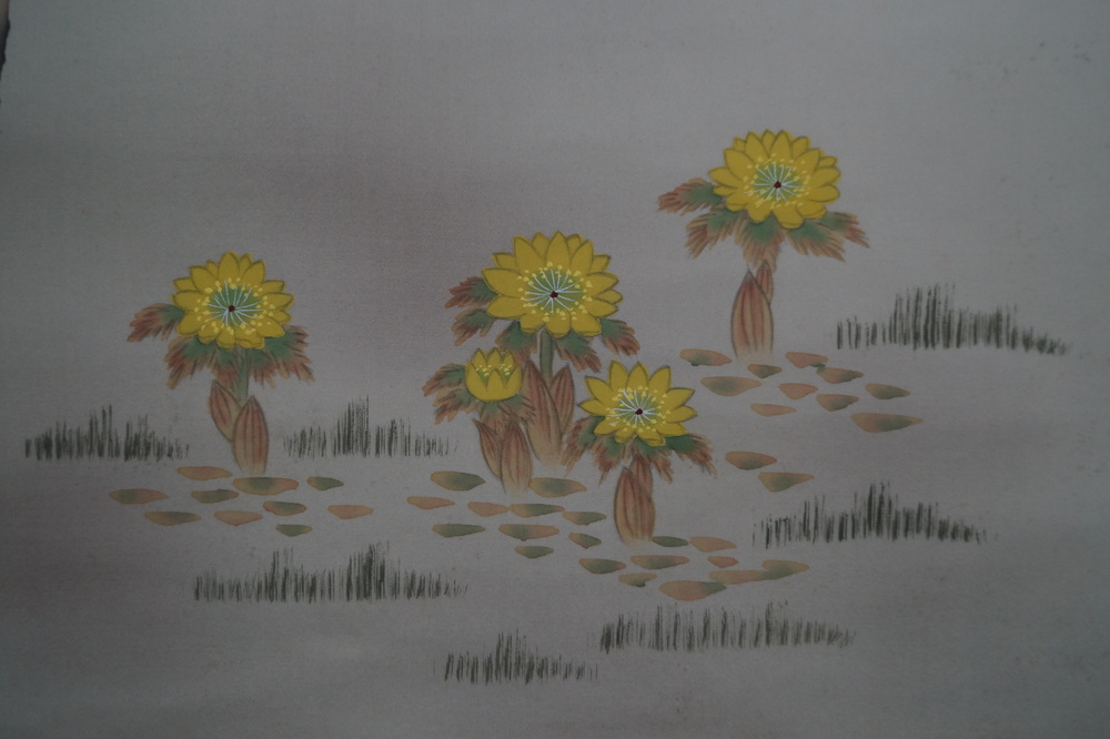 Bird and flower chrysanthemums close-up