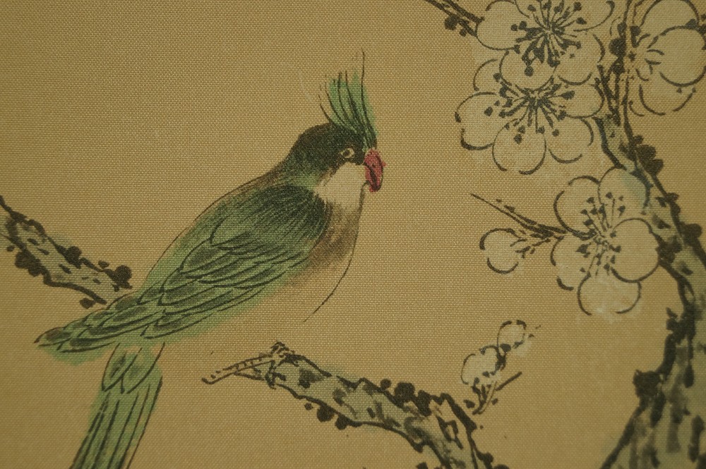 Hanging Scroll Peonies and Sakura Birds Motif Close-Up 4