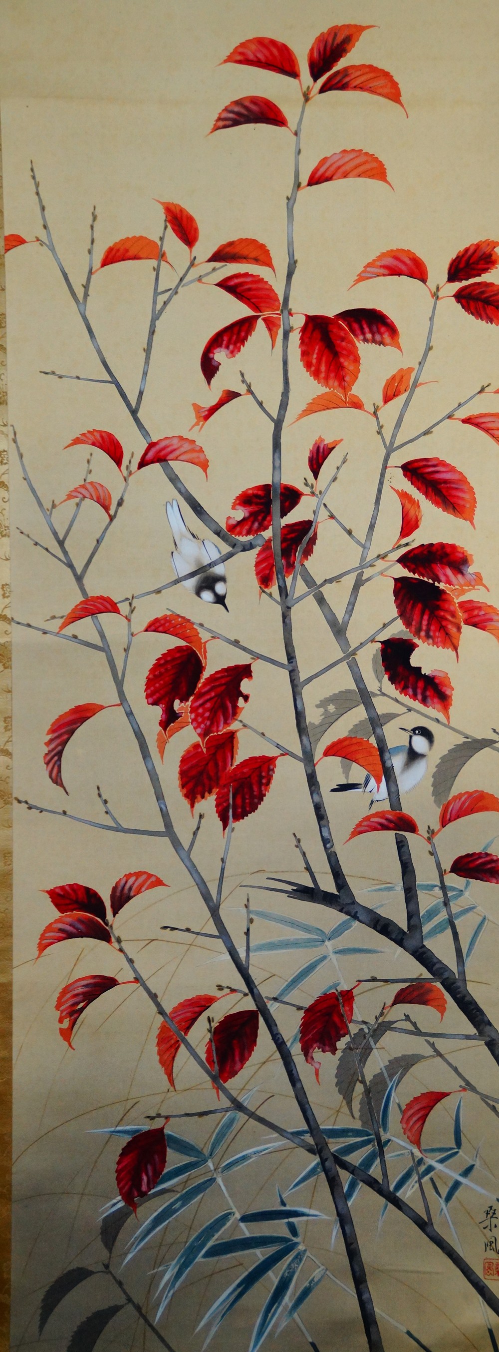 Autumn Wind in the Bamboo Grove Kakemono by Abe Kinshu Full Motif Without Mounting