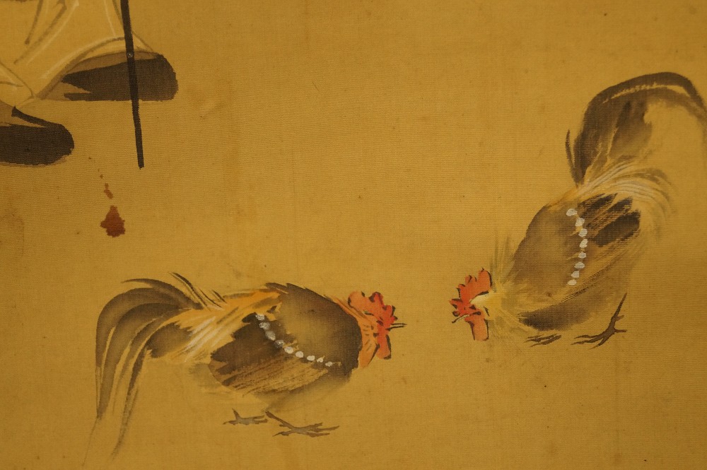 Hotei Kakemono Rooster Motif Close-Up