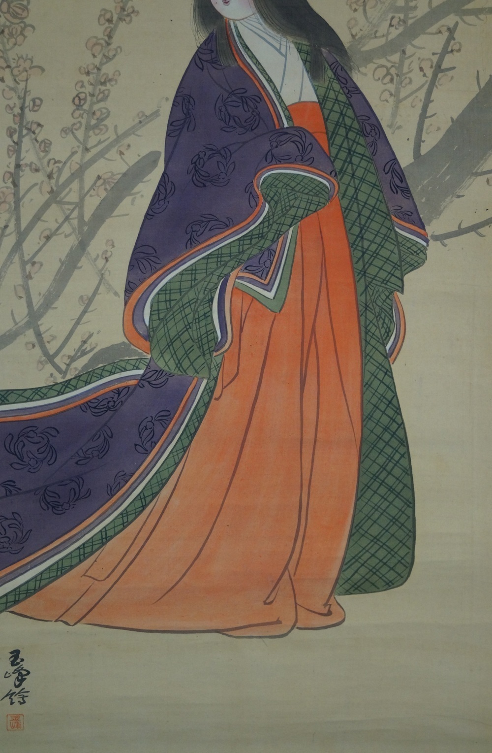 Beauty in Kimono Hanging Scroll Kimono Motif Close-Up