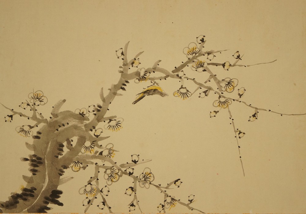 Painted motif of nightingale and cherry blossoms without mounting 1