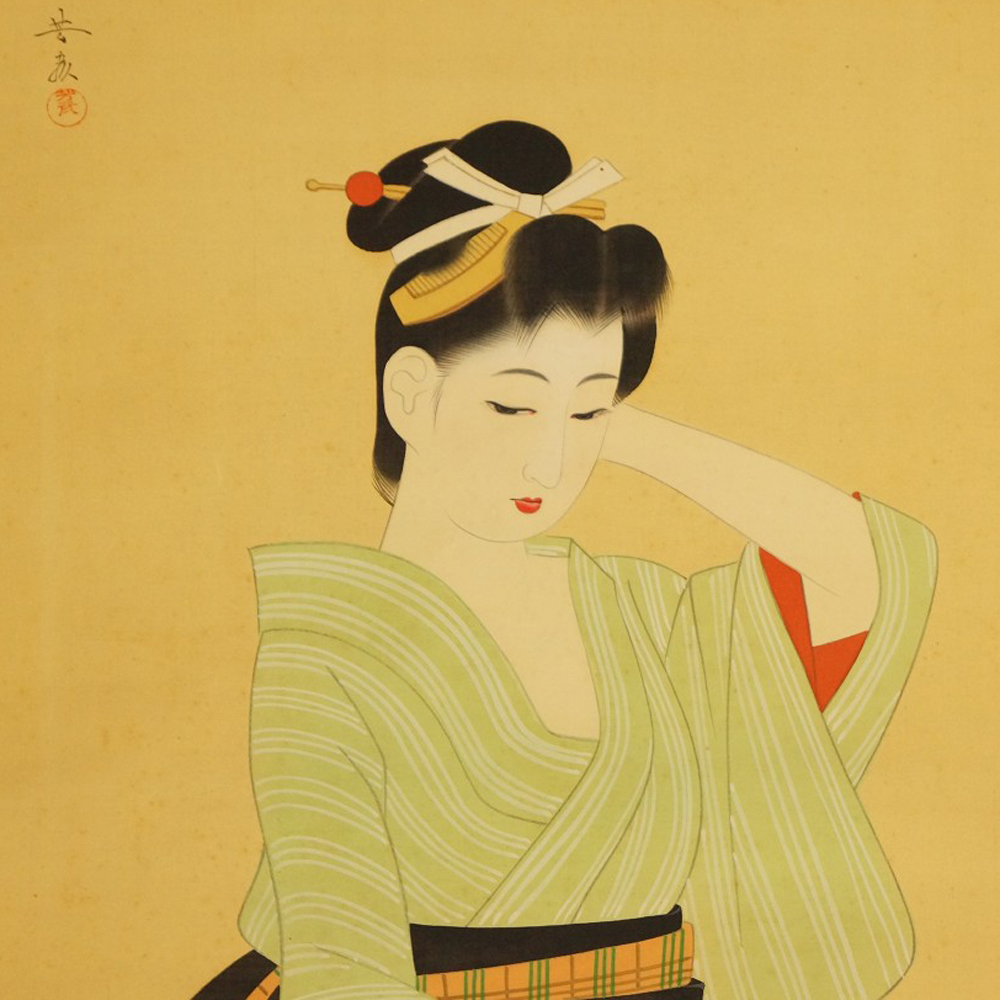 Schönheit im Kimono - japanisches Rollgemälde (Kakejiku, Kakemono)