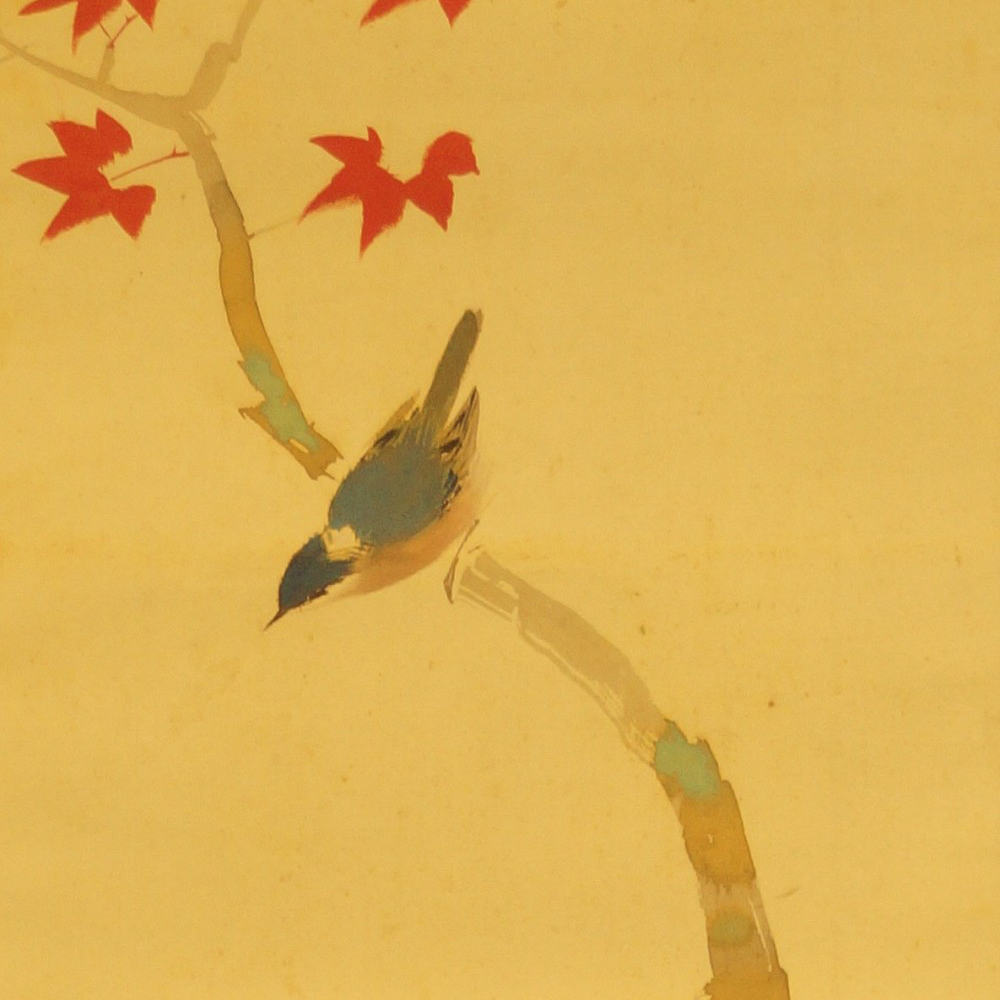 Sparrow on a maple branch by Yasuyama Tachiwaki motif close-up preview