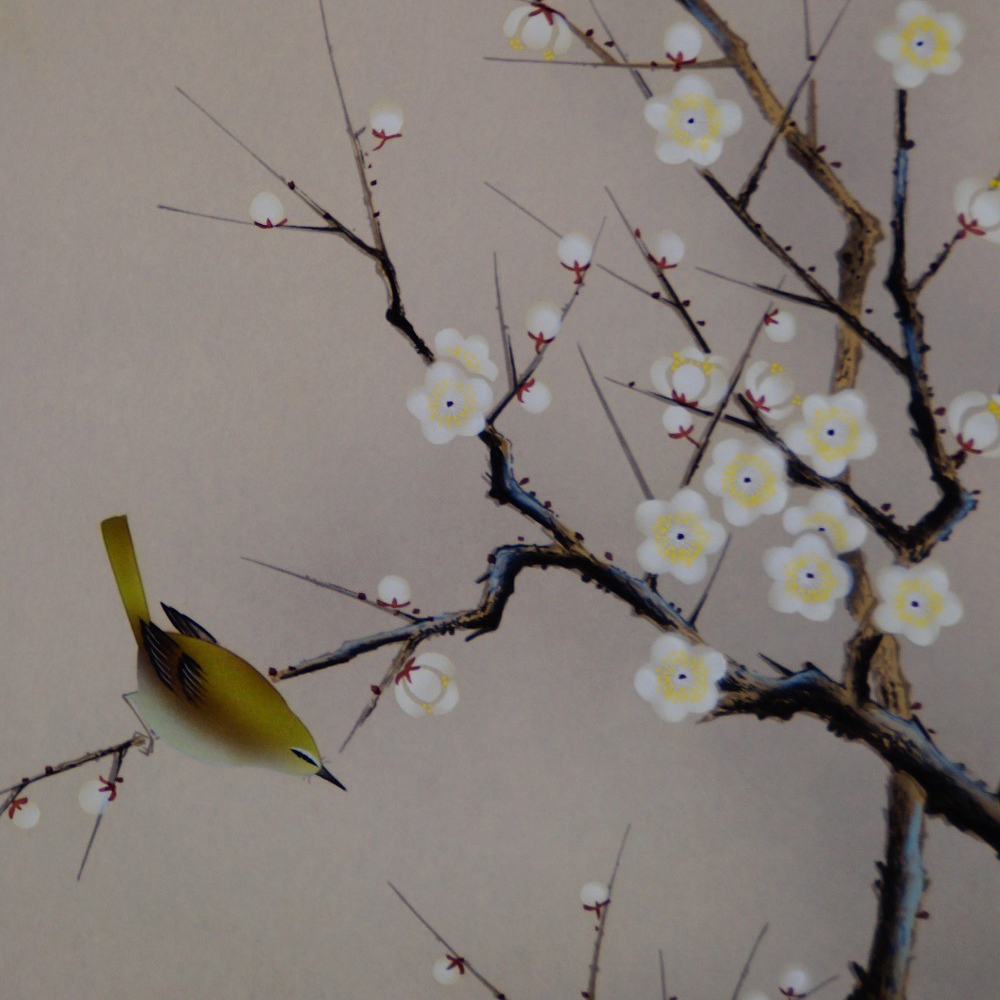 Spring branch with bird kakemono by Arii Shoun motif close-up preview