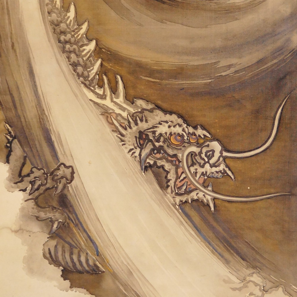 Drache in der Welle Kakemono von Yoshiyama Motiv Nahaufnahme Vorschau
