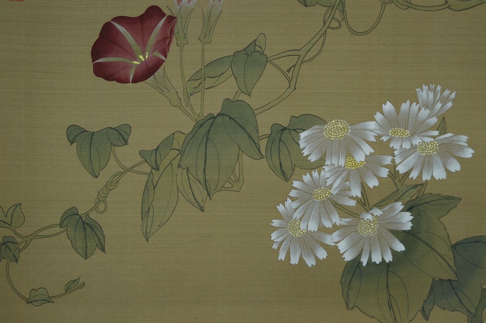 Hanging scroll Flowers and Butterfly flower motif close-up