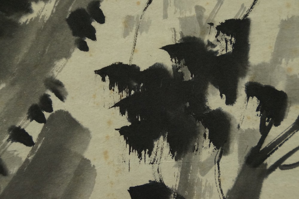 Further close-up of the loosely inked leaves and branches