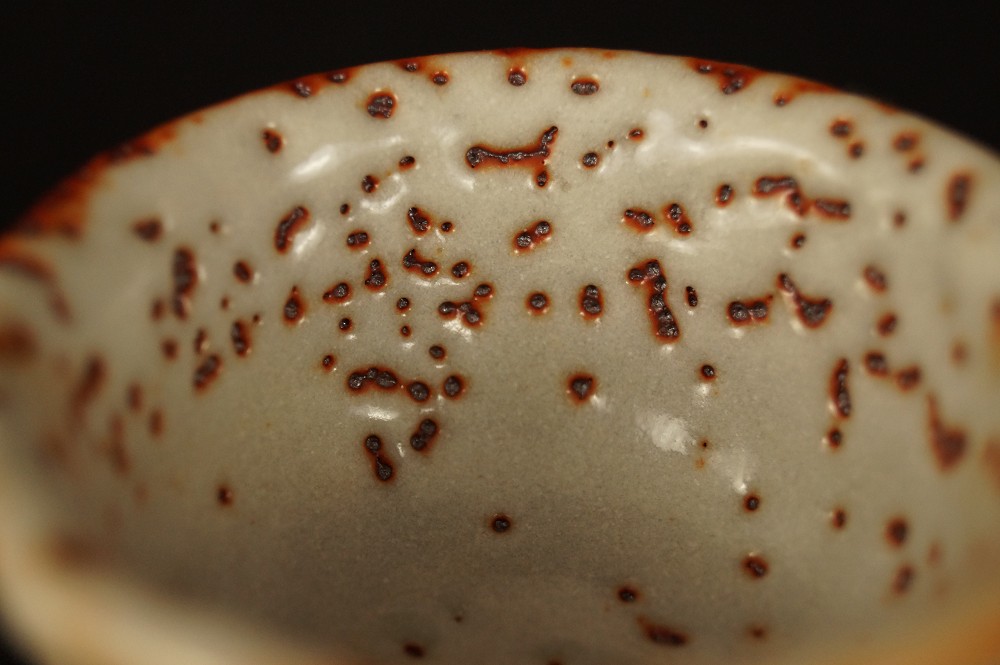 Shino Glaze with Iron Spots of the Sake Cup Glaze Close-Up