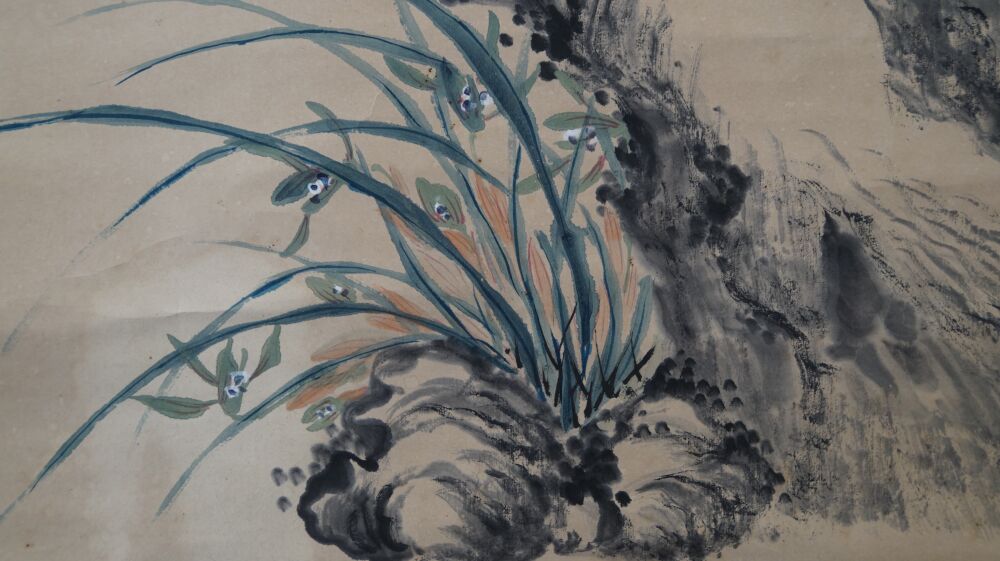 Further Close-Up of the Blue Orchid on the Rock in the Hanging Scroll Spring Duet on Blossoming Branch
