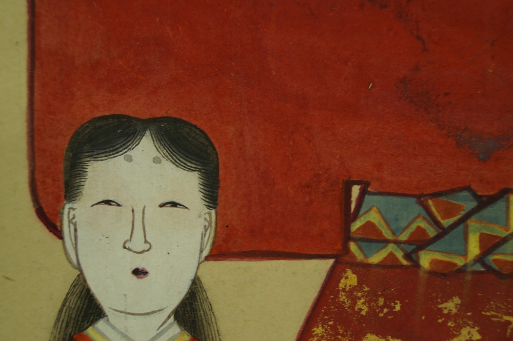 Hina dolls with plum blossoms and vase empress motif close-up