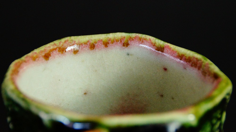 Yunomi Tea Bowl Made of Oribe Ware by Kawachi Hidetoshi Rim View Close-Up