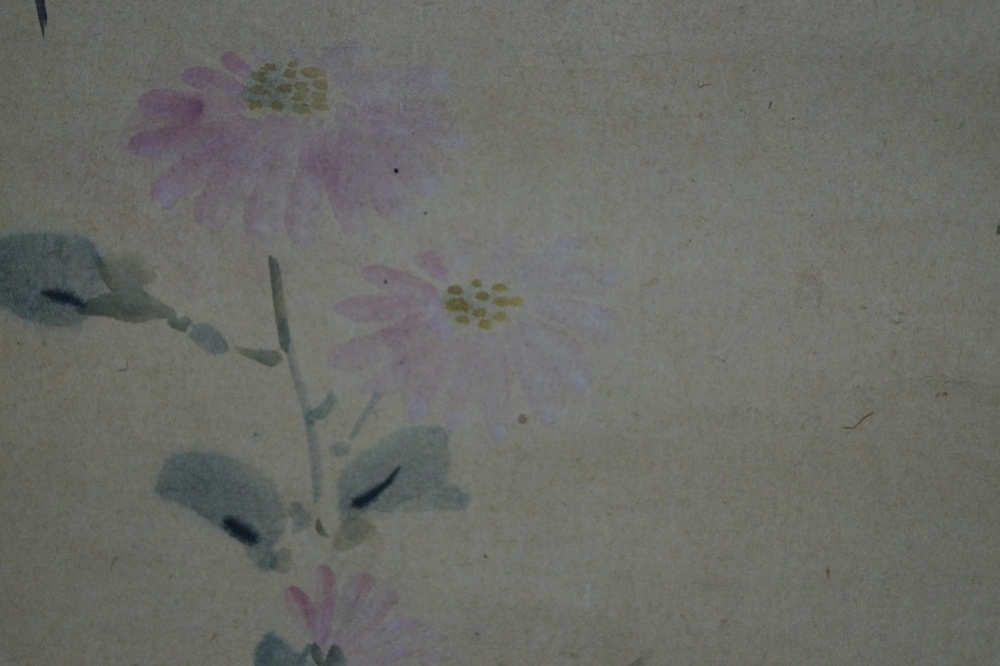 Vogel und Blume Rollbild Blueten-Motiv Nahaufnahme