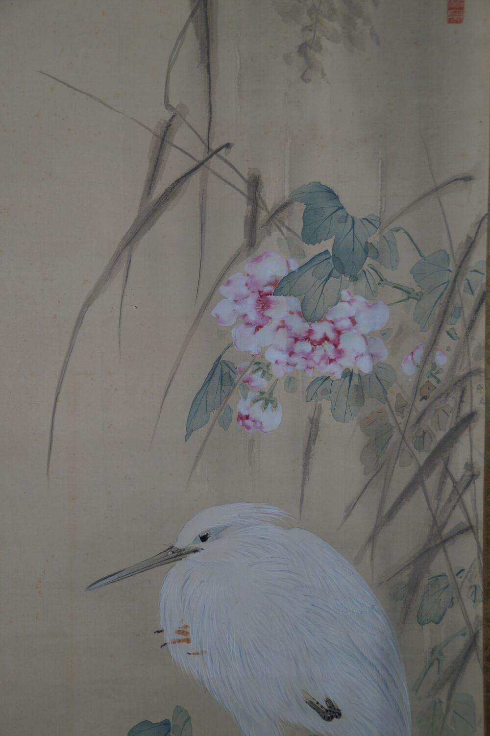 Additional view of the full motif with heron, blossoms and reeds, without mounting