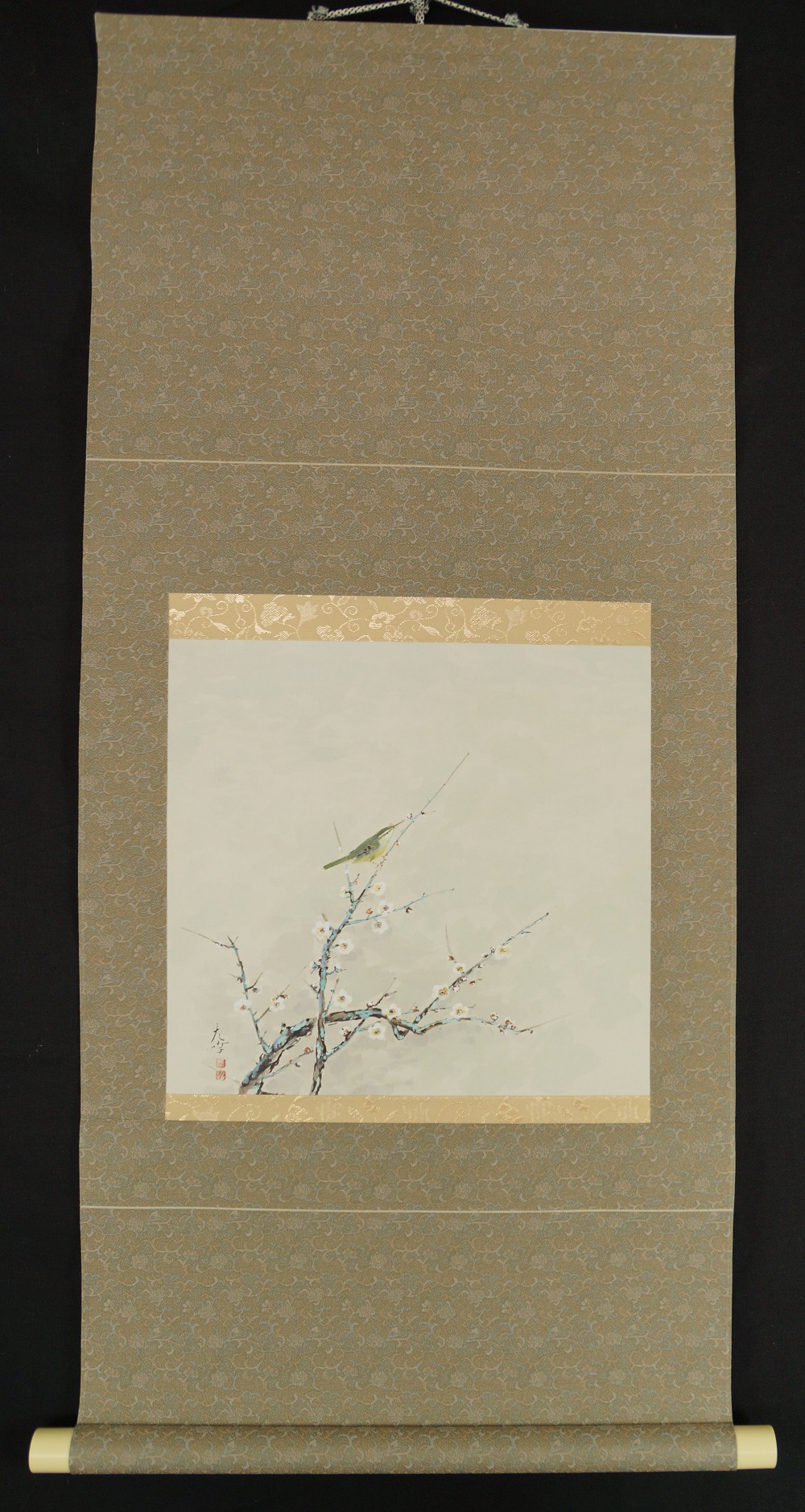 Nightingale on a Plum Branch by Sako Full View Hanging Scroll