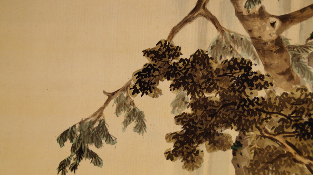 Close-up of the leaping carp in the hanging scroll Carp Beneath the Waterfall by Takekawa Tomohiro